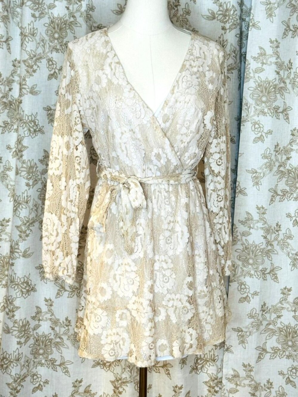 Floral Lace Mini Dress Size M Boho Cottagecore Romantic Feminine Fairy Etherial